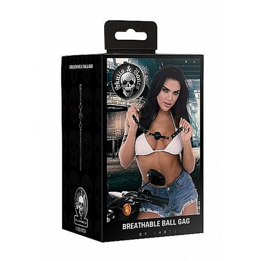 Skull And Bones Breathable Ball Gag By Shots Toys - Bondage Gags and Bits