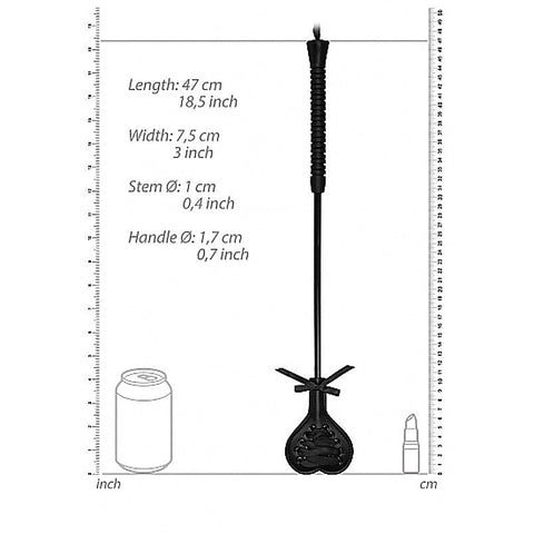 Ouch! Crop Black Heart with Black Lace by Shots Toys - Whips And Crops