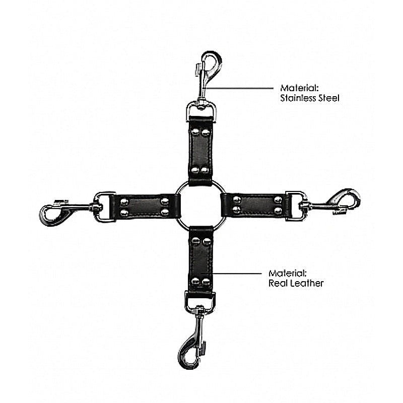 Pain 4-Way Leather Hogtie by Shots Toys - Cuffs and Restraints