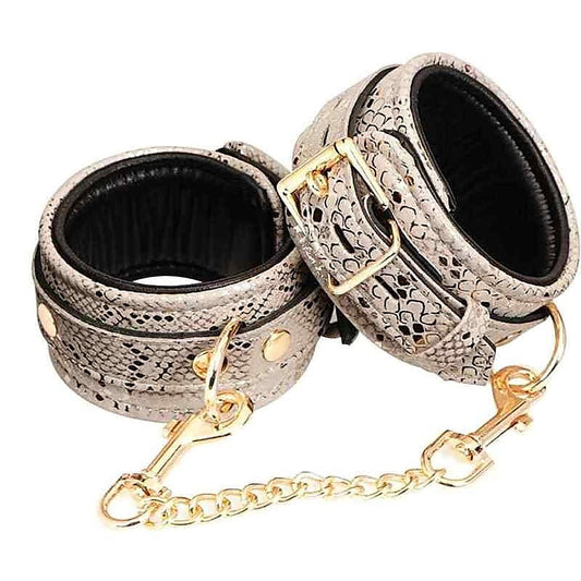 Spartacus White Snake Print Microfiber Wrist Restraints - Cuffs and Restraints