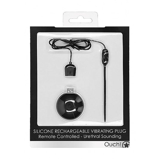 Ouch! Silicone Rechargeable Vibrating Plug with Remote Control - Penis Plugs