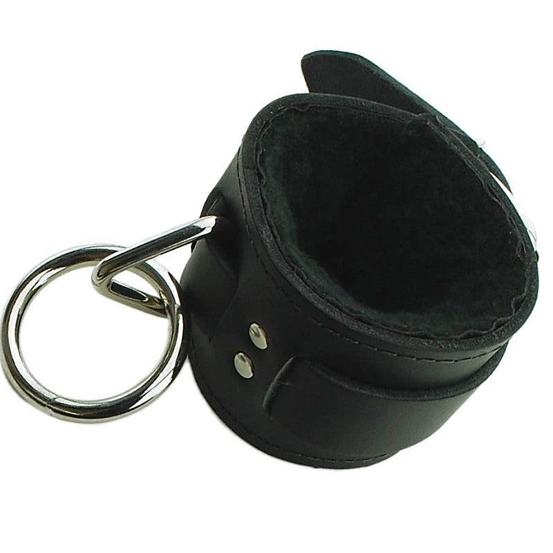 Spartacus Leather Wrist Restraint with Black Faux Fur - Cuffs and Restraints