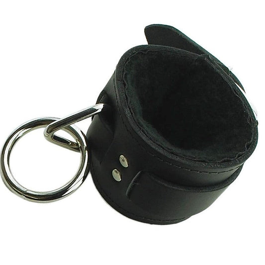 Spartacus Leather Wrist Restraint with Black Faux Fur - Cuffs and Restraints