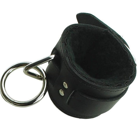 Spartacus Leather Wrist Restraint with Black Faux Fur - Cuffs and Restraints