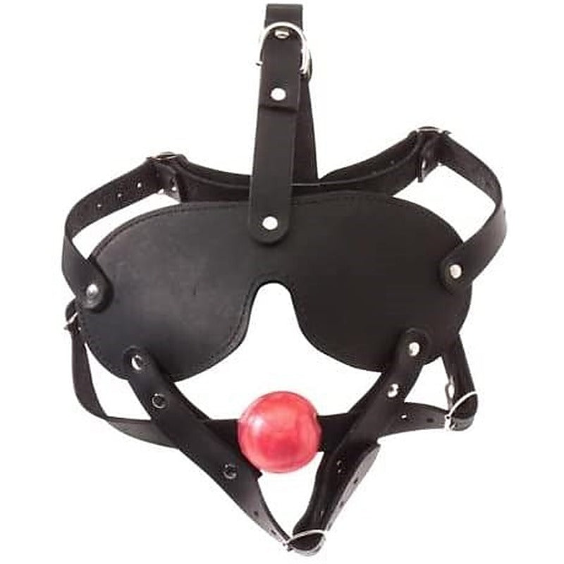 Spartacus Full Head Blindfold Harness With Ball Gag - Bondage Hoods