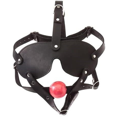 Spartacus Full Head Blindfold Harness With Ball Gag - Bondage Hoods
