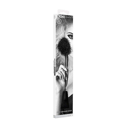 Ouch Black and White Crop with Feather Tickler - Whips And Crops