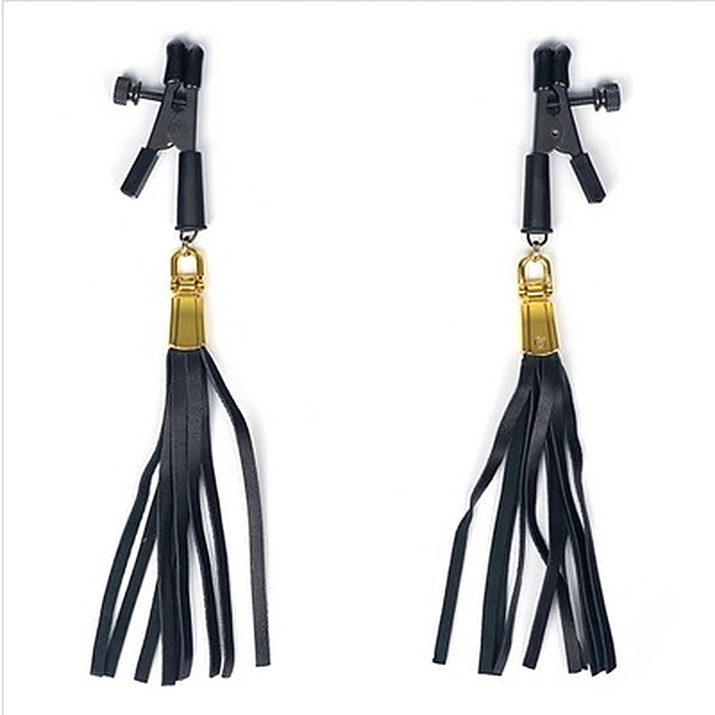 Alligator Tip Clamp With Leatherette Tassels - Nipple and Clit Clamps