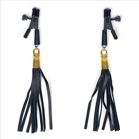 Alligator Tip Clamp With Leatherette Tassels - Nipple and Clit Clamps