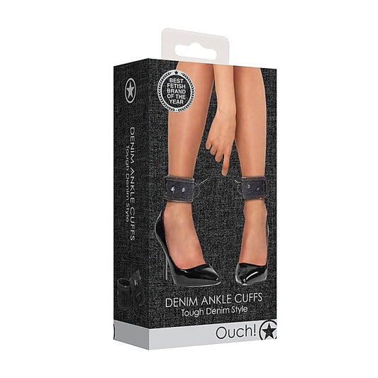 OUCH! Denim Ankle Cuffs - Black - Cuffs and Restraints