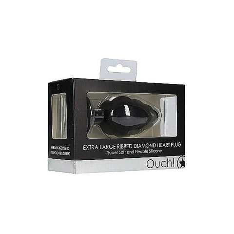 Ouch! Xl Ribbed Diamond Heart Plug By Shots Toys - Butt Plugs
