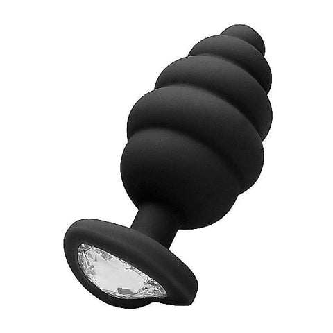 Ouch! Xl Ribbed Diamond Heart Plug By Shots Toys - Butt Plugs