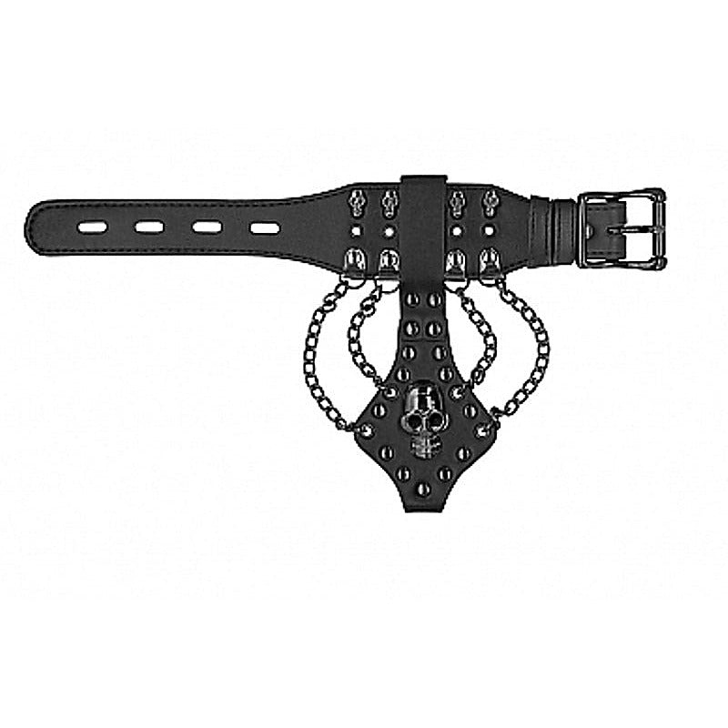 Skulls And Bones Bracelet With Skulls And Chains Black - Cuffs and Restraints
