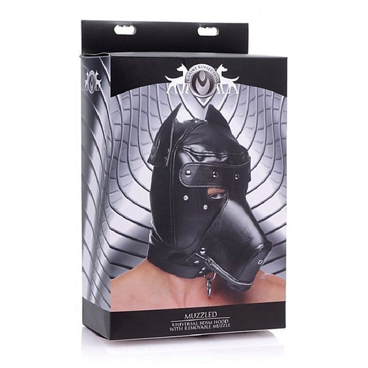 Muzzled BDSM Play Hood with Removable Muzzle - Bondage Hoods