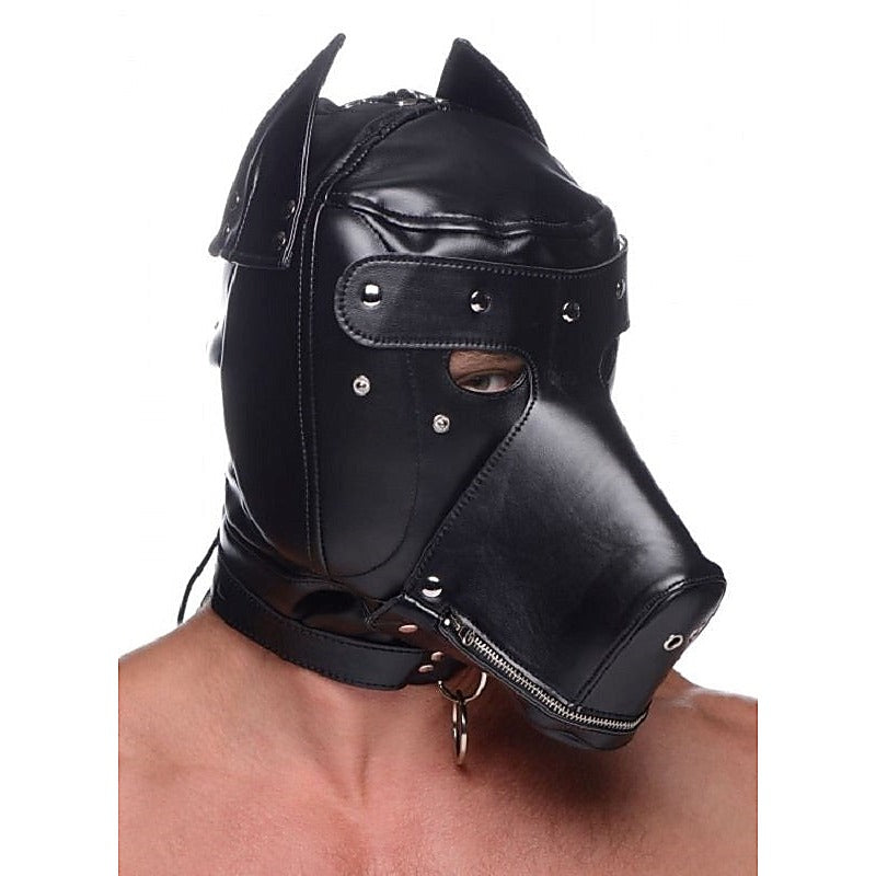 Muzzled BDSM Play Hood with Removable Muzzle - Bondage Hoods