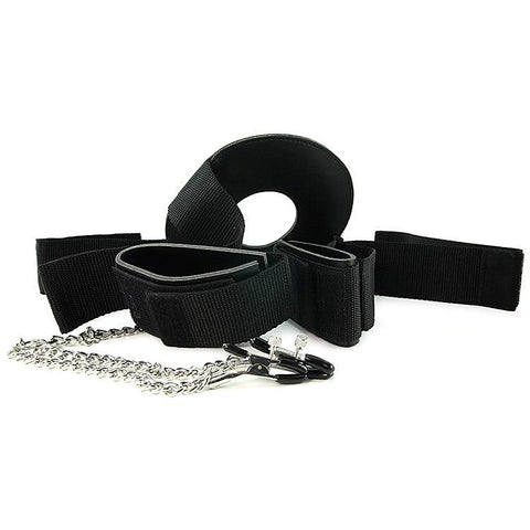 Detained Restraint System With Nipple Clamps By Xr Brands - Breast and Nipple Toys