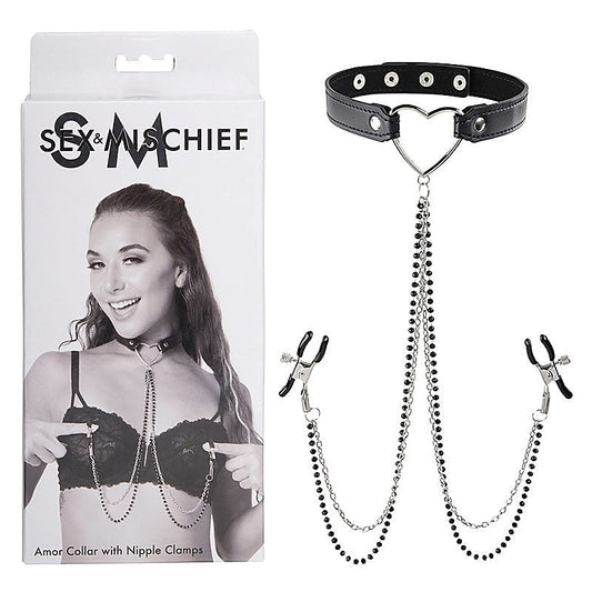 Sensual Amor Collar and Nipple Clamp Set - Collars and Leads