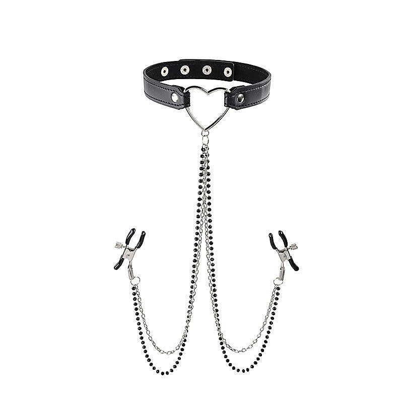 Sex and Mischief Amor Collar with Nipple Clamps - Collars and Leads
