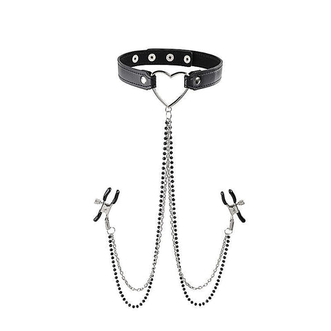 Sex and Mischief Amor Collar with Nipple Clamps - Collars and Leads