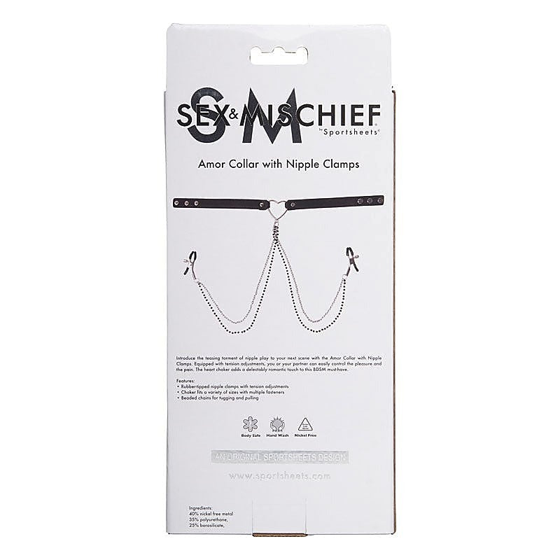 Sex and Mischief Amor Collar with Nipple Clamps - Collars and Leads