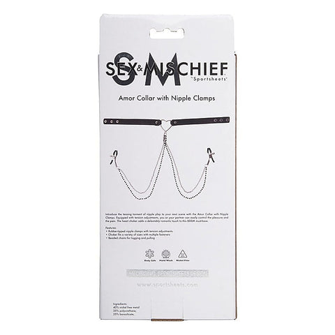 Sex and Mischief Amor Collar with Nipple Clamps - Collars and Leads