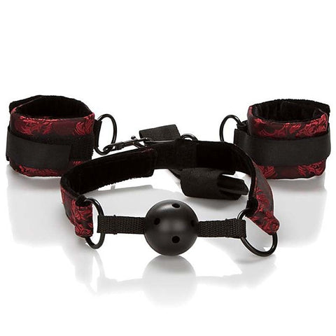 Scandal Breathable Ball Gag With Cuffs - Bondage Gags and Bits