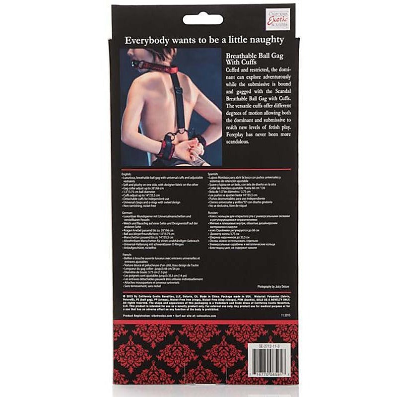 Scandal Breathable Ball Gag With Cuffs - Bondage Gags and Bits