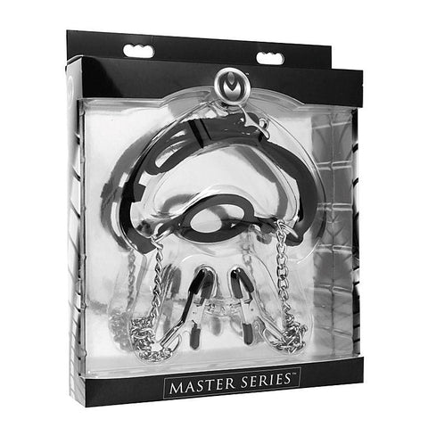 Mutiny Silicone O-Ring Gag With Nipple Clamps - Nipple and Clit Clamps