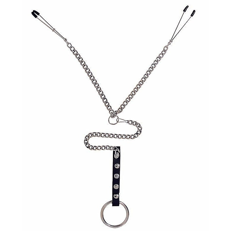 Y-Style Adjustable Tweezer Clamps With Cock Ring - Ball and Cock Toys