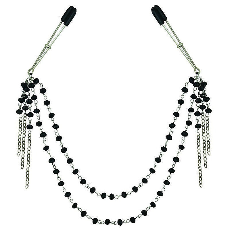 Midnight Black Jeweled Nipple Clips By Sportsheets - Breast and Nipple Toys