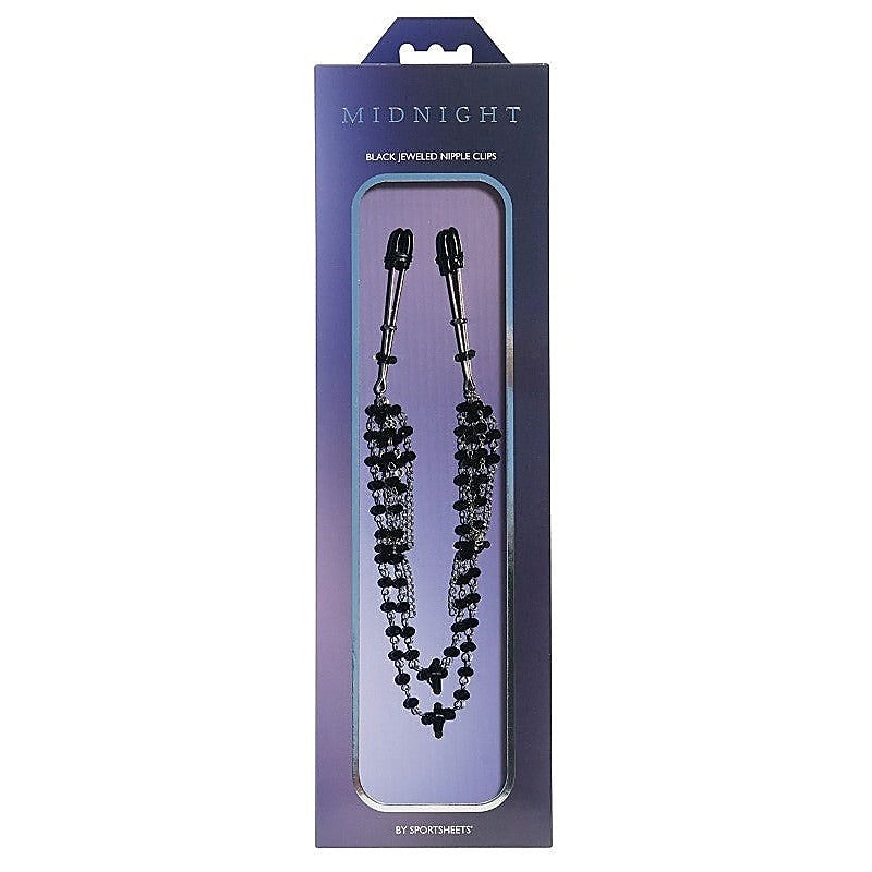 Midnight Black Jeweled Nipple Clips By Sportsheets - Breast and Nipple Toys