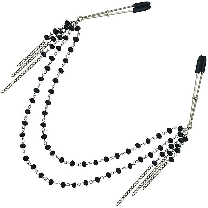 Midnight Black Jeweled Nipple Clips By Sportsheets - Breast and Nipple Toys
