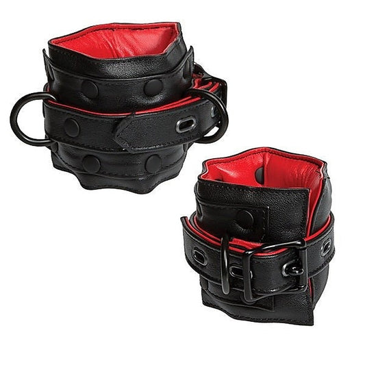 Kink Leather Submissive Accessories Ankle Restraint Black/Red - Cuffs and Restraints