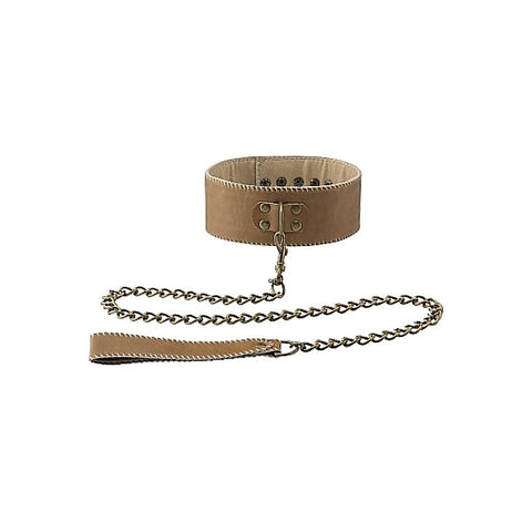Ouch! Bondage Collar With Leash Brown By Shots Toys - Collars and Leads