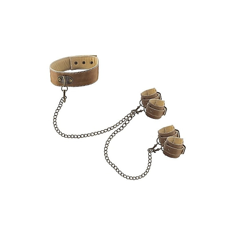 Ouch! Collar With Hand And Leg Cuffs by Shots Toys - Cuffs and Restraints
