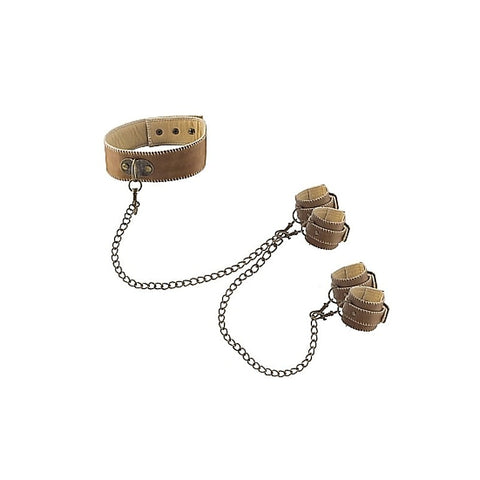 Ouch! Collar With Hand And Leg Cuffs by Shots Toys - Cuffs and Restraints