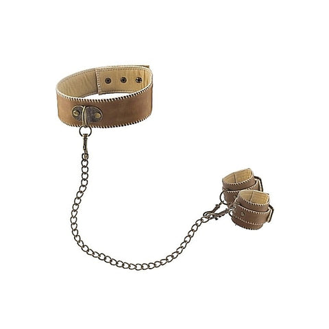 Ouch! Bondage Collar with Handcuffs by Shots Toys - Cuffs and Restraints