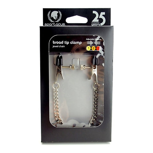 Spartacus Adjustable Broad Tip Nipple Clamps with Jewel Chain - Nipple and Clit Clamps
