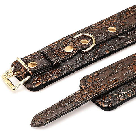 Spartacus Brown Floral Print PU Wrist Cuffs - Cuffs and Restraints