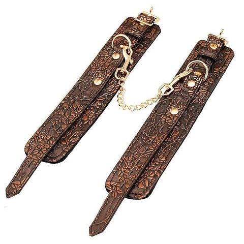 Spartacus Brown Floral Print PU Ankle Cuffs - Cuffs and Restraints