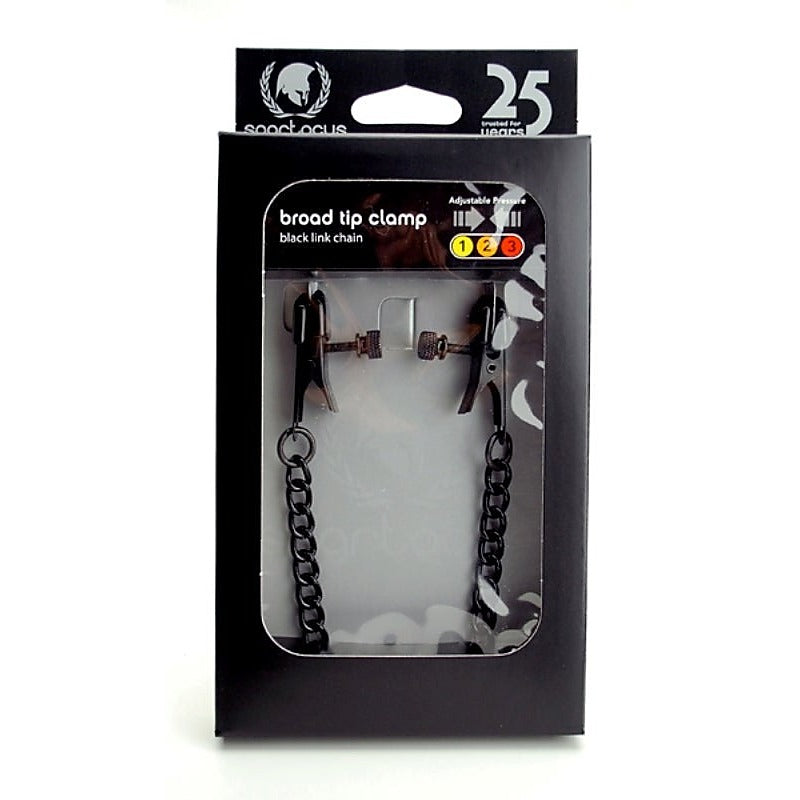 Spartacus Adjustable Broad Tip Nipple Clamps With Link Chain - Nipple and Clit Clamps