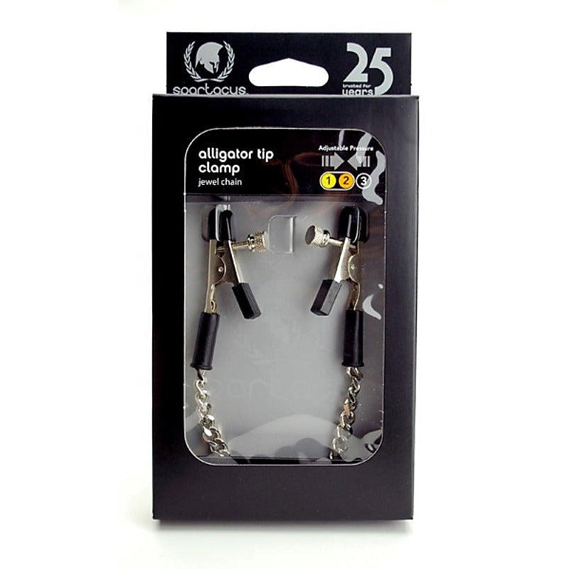 Adjustable Alligator Clamps with Jewel Chain by Spartacus - Nipple and Clit Clamps