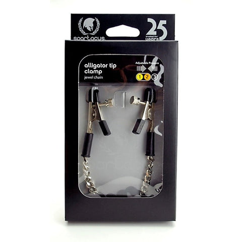 Adjustable Alligator Clamps with Jewel Chain by Spartacus - Nipple and Clit Clamps