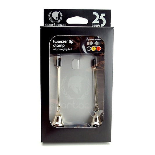 Spartacus Adjustable Tweezer Clamps with Hanging Bell - Nipple and Clit Clamps