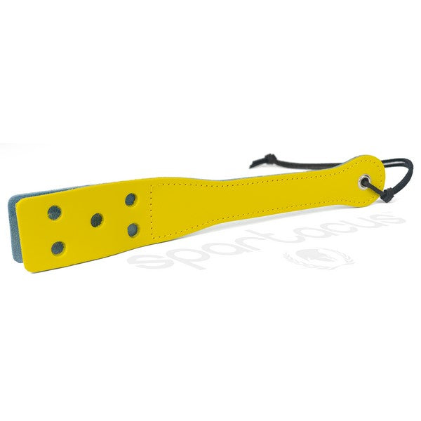 Latigo Leather Blue & Yellow Slapper with Holes 12 inch - - Paddles And Slappers