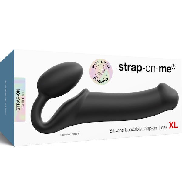 STRAP-ON-ME NEW Bendable Strap-On Silicone Dildo Black - - Strap On Sextoys