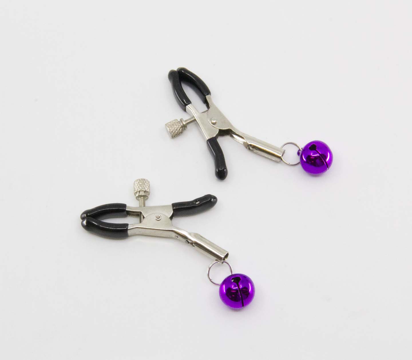Love In Leather Womens Bells Nipple Clamps - Purple - Nipple and Clit Clamps