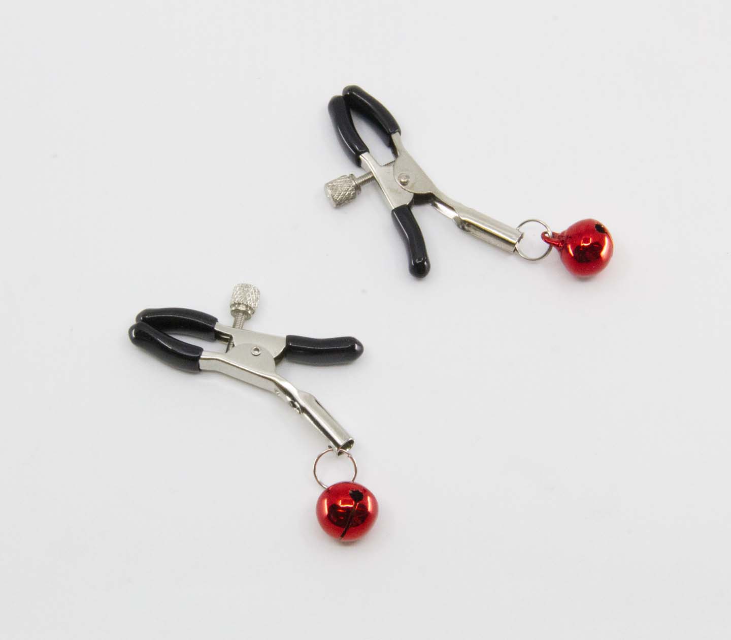 Love In Leather Womens Bells Nipple Clamps - Red - Nipple and Clit Clamps