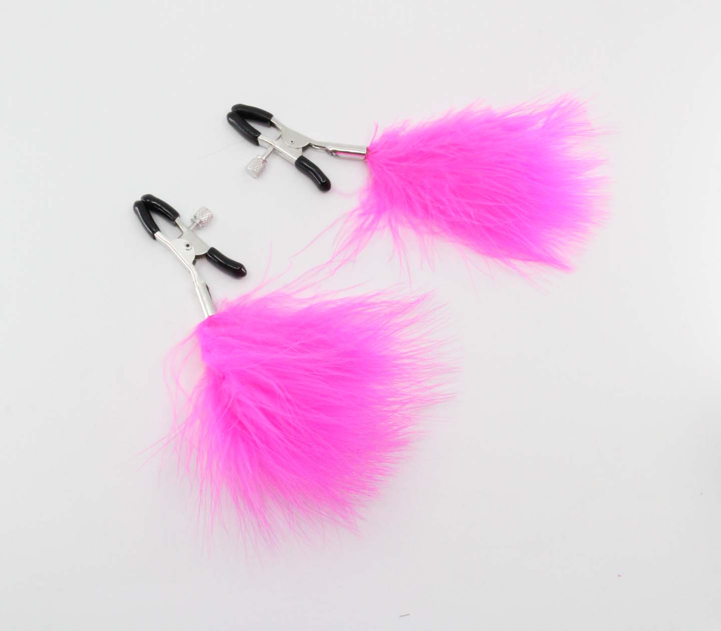Love In Leather Womens Feather Nipple Clamps - Hot Pink - Nipple and Clit Clamps