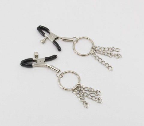 Love In Leather Chain Tassel Womens Nipple Clamps - Nipple and Clit Clamps